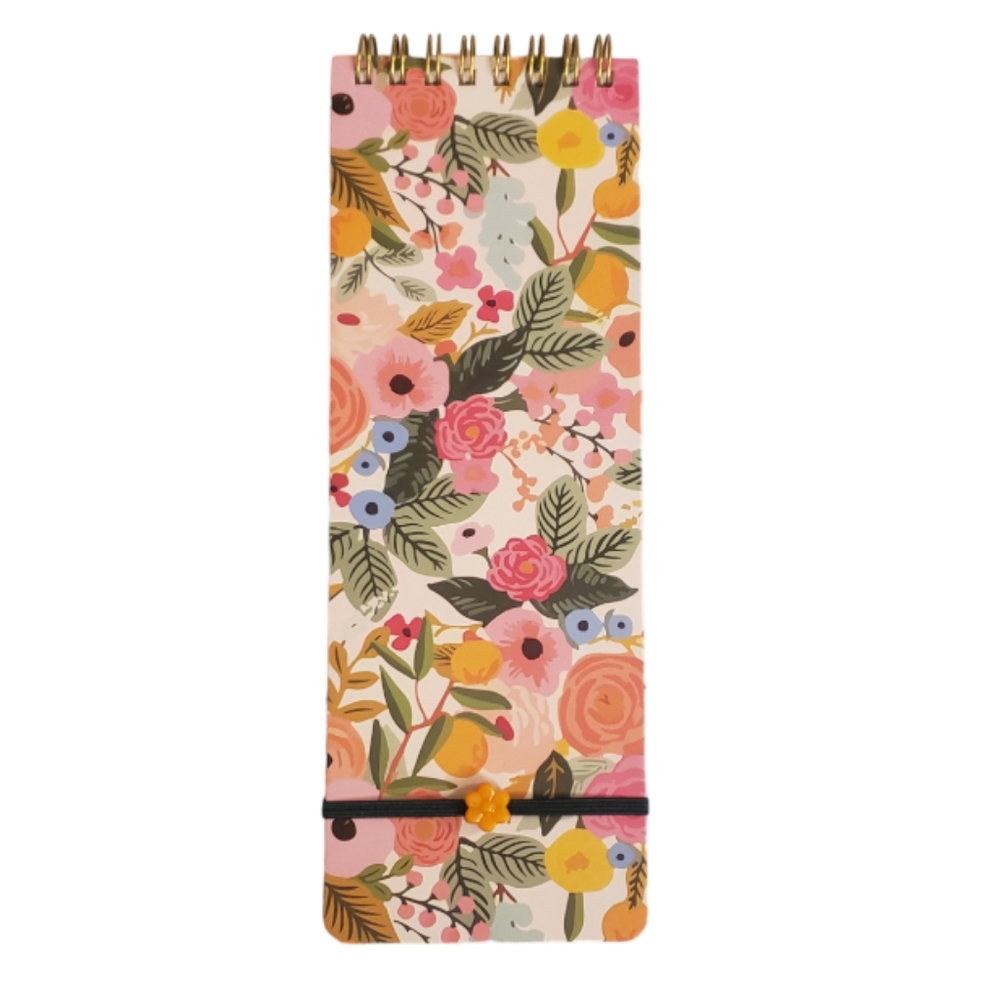 3/$10 Rimemo Floral Print Hardcover Top Spiral Tall Memo Pad with Band Closure